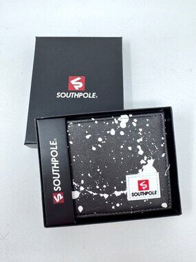 Southpole Paint Splatter Graffiti Y2K Bifold Wallet Black Faux Leather NEW